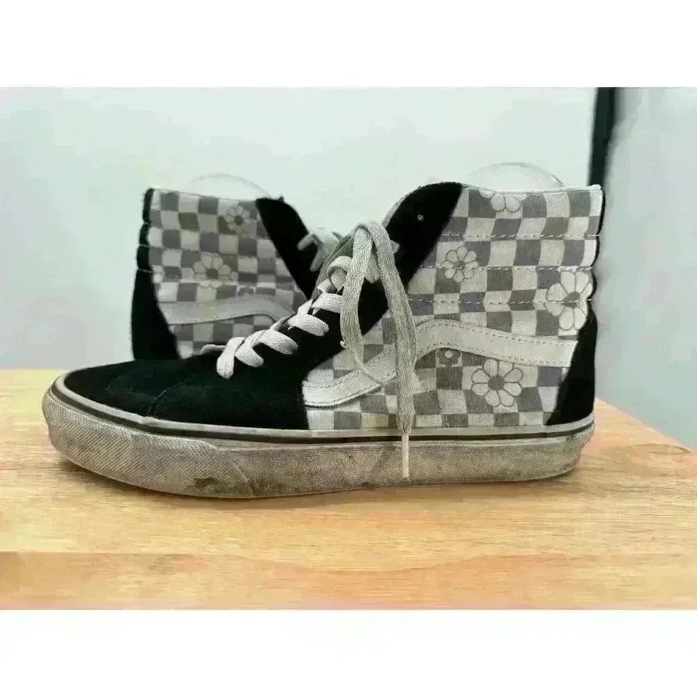 Vans High Top Lace-Up Sneakers - Purple & White Floral‎ Checkered - W 9.5 M 8